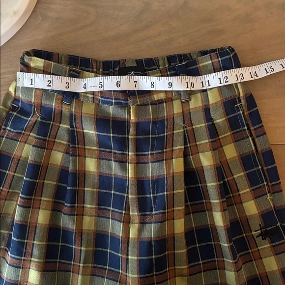 Stussy Plaid Wide-Leg Pants in Yellow and Blue - Picture 7 of 8